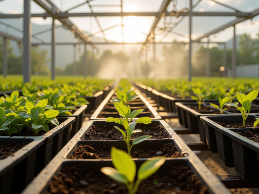 现代化农业种植基地，绿色田野，阳光明媚，农业技术人员在田间查看作物生长情况，展示专业的农业管理